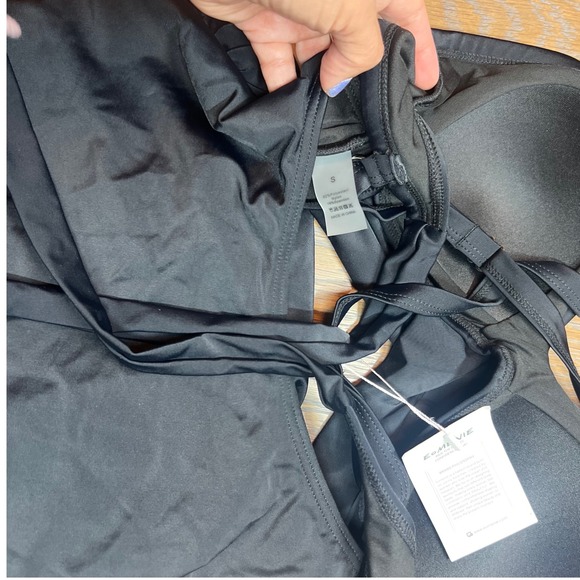 Black One Piece Swimsuit Crossover Halter Cutout Monokini Small - Picture 4 of 4